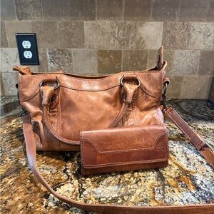 Frye Tan Leather Shoulder Bag and Wallet